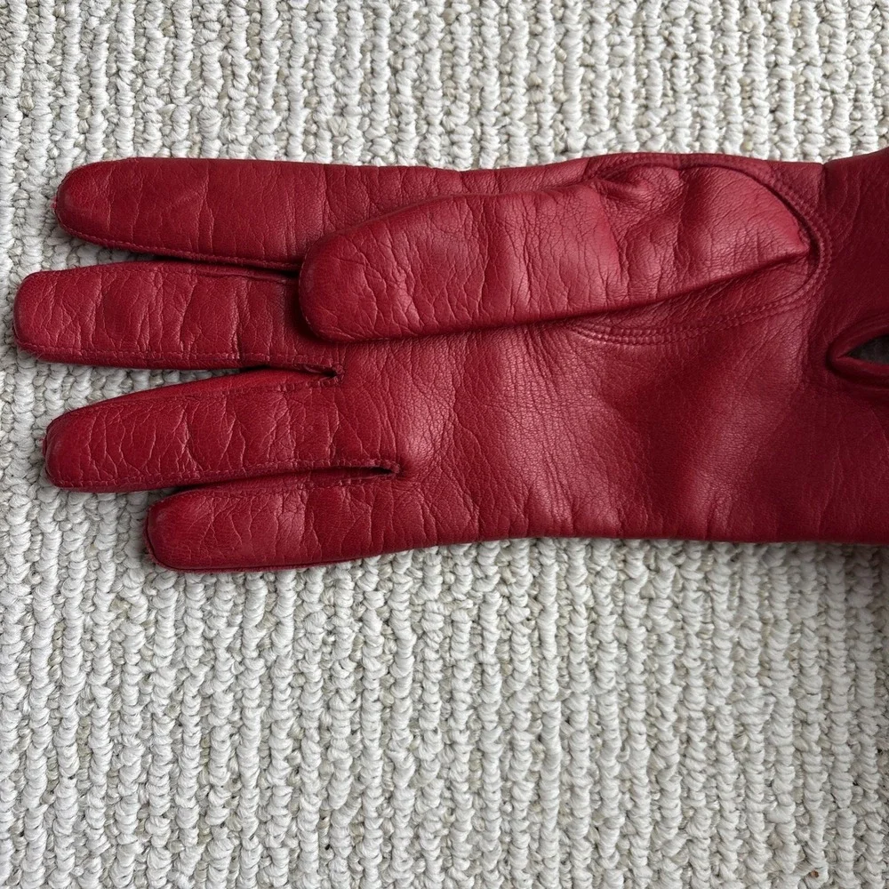 Vintage Red Gloves by Superb 6.5 Made in Italy Leather Lined Gift Women's Prop